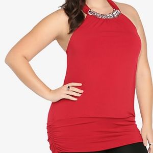 Red embellished halter top